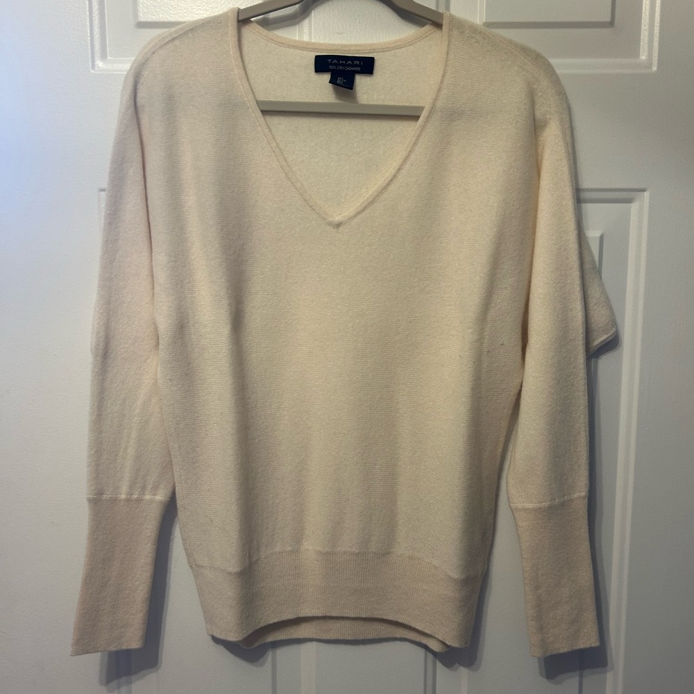 Tahari Cream V-Neck Cashmere Sweater